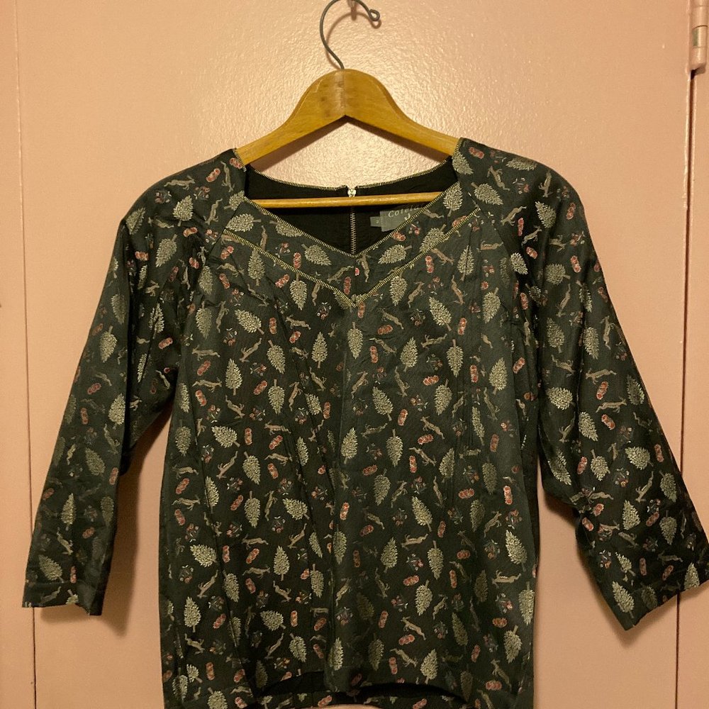 Cotelac (France) Black fancy Fancy Top (Size 2) with Deer and Trees
